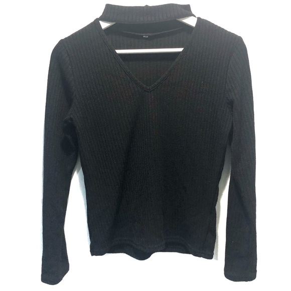 Sweaters - Black Long Sleeve Ribbed Choker Sweater Sz M